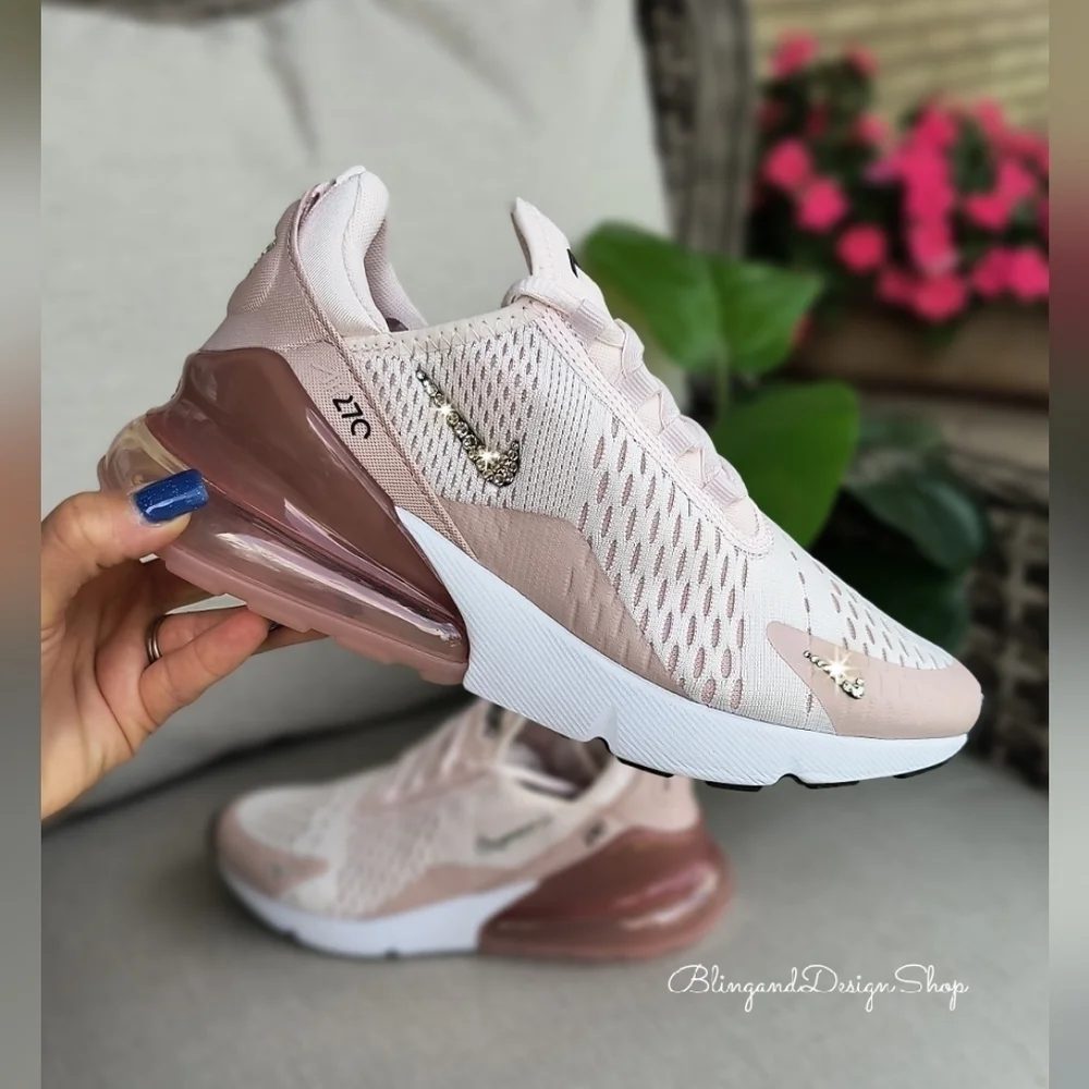 Bling Nike Women's Air Max 270 Pink Sneakers Shoes Customized with Crystals